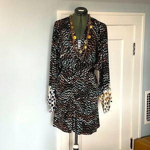 Issa London Branded Silk Jersey Kimono Wrap Low V neck Tunic Dress UK 14/US 10